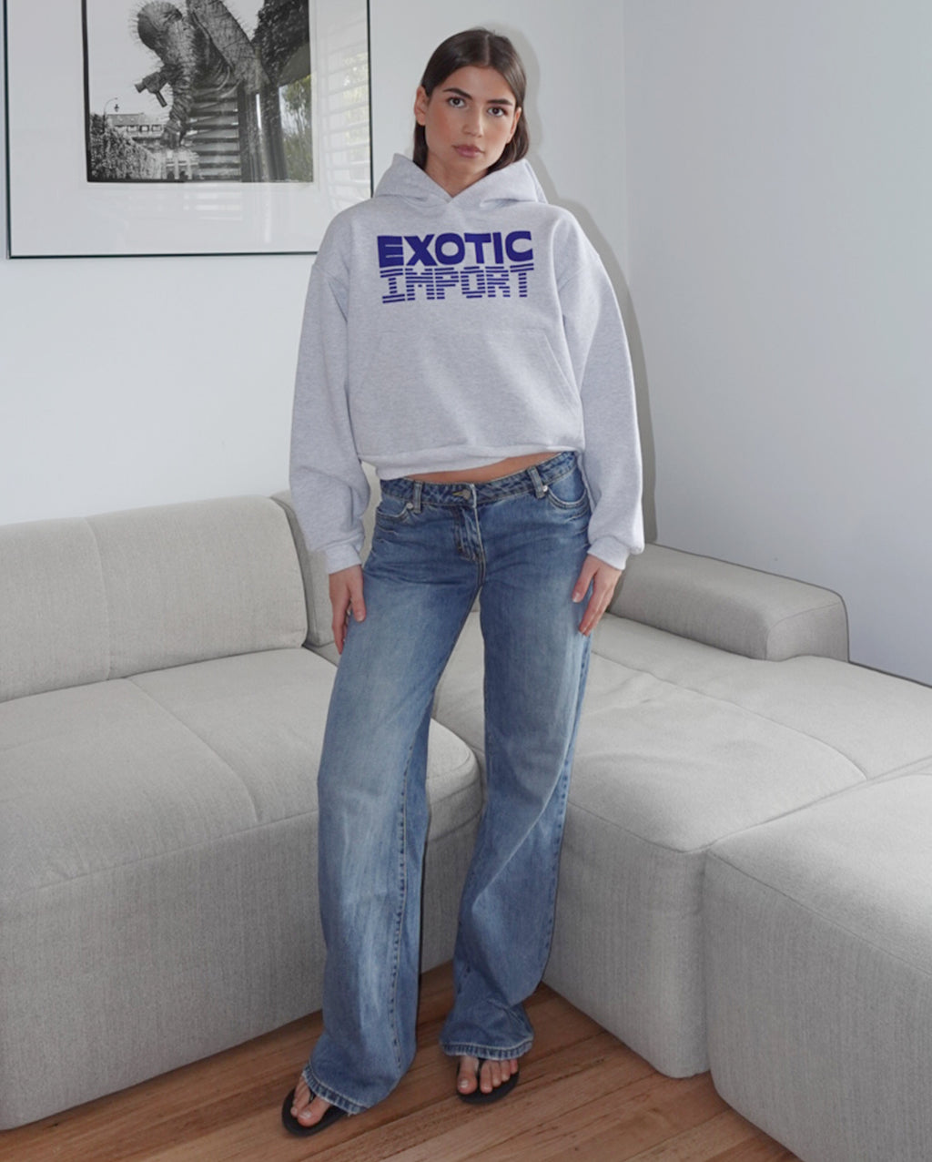 Sign Logo Cropped Hooded Sweatshirt (Ash)